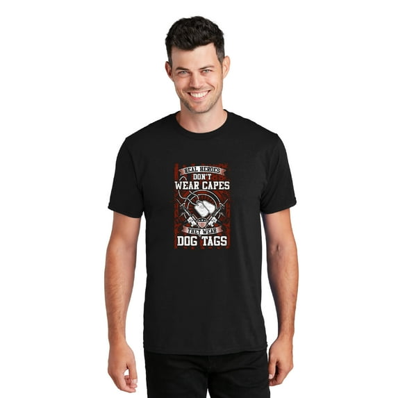 Real Heroes Don't Wear Capes They Wear Dog Tags Unisex Short Sleeve Soft Feel Veterans Day T-Shirt