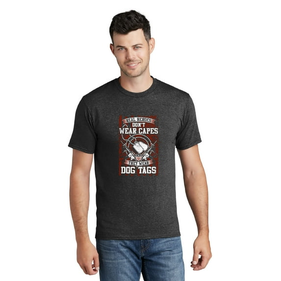 Real Heroes Don't Wear Capes They Wear Dog Tags Unisex Short Sleeve Soft Feel Veterans Day T-Shirt