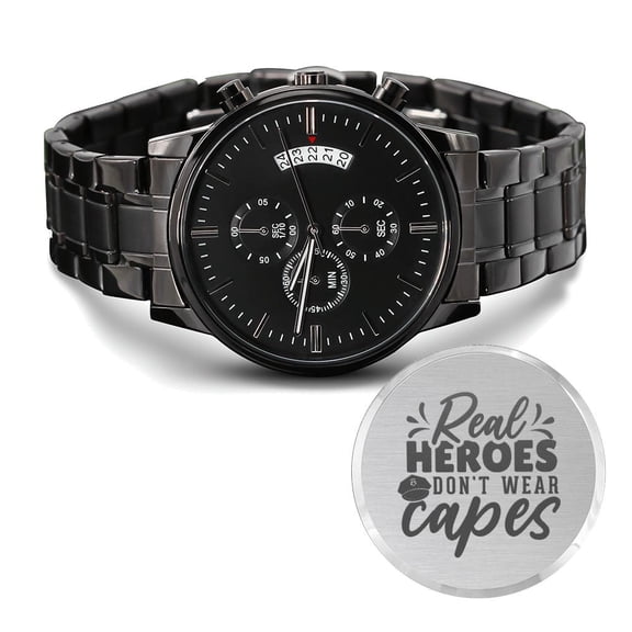 Real Heroes Engraved Multifunction Policeman Men's Watch Stainless Steel W Copper Dial