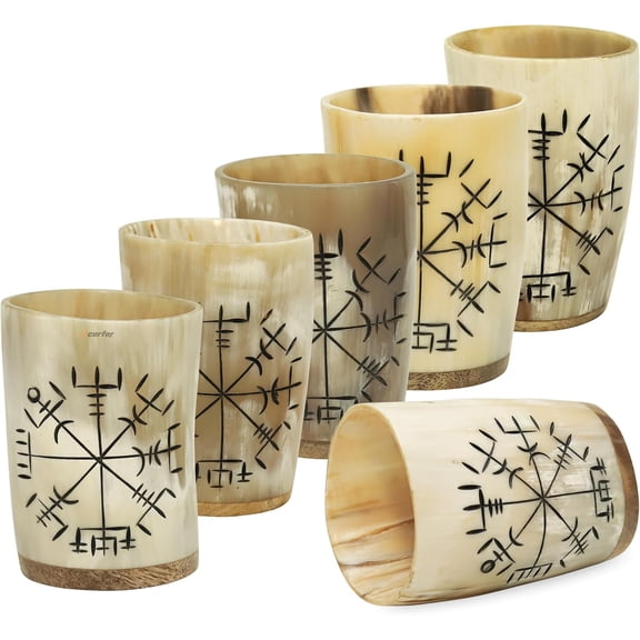 Real Horn Shot Glasses Set of 6 Handcrafted Viking Norse Drinking Cups  Unique Natural Horn Cups for Whiskey, Mead & Spirits  Gift for Men & Collectors (Shieldmaidens Honor)