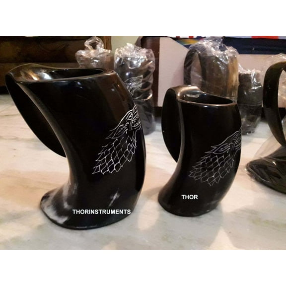 Real Horn Viking Drinking Cups Set of Two Ale Beer Wine Goblet Tankard Mead Mug