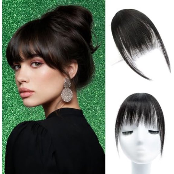 Real Human Hair Clip in Bangs  Black Soft Straight Fringe, Adds Volume and  Framing, Breathable Mesh, Heat-Styling Friendly