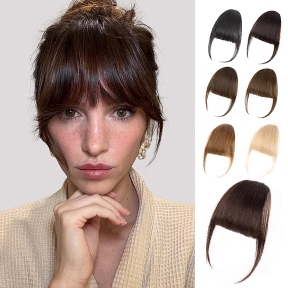 Real Human Hair Clip in Bangs for Women - Dark Brown Wispy Fringe with Temples, Natural Matte Finish, Lightweight & Breathable for Daily Wear