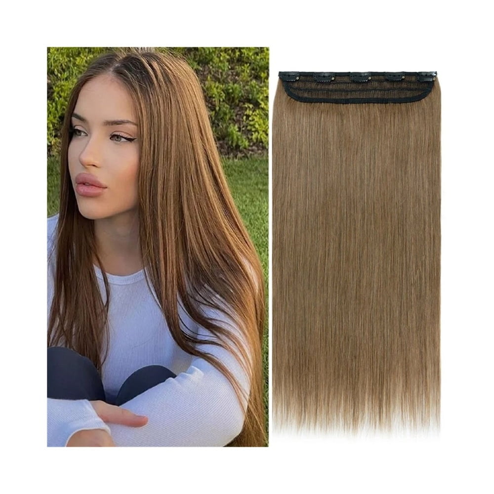 Real Human Hair Clip in Hair Extensions One Piece Thick Silky Straight Hair Pieces for Thinning Hair #8 Brazilian Remy Hair Clip In Extensions