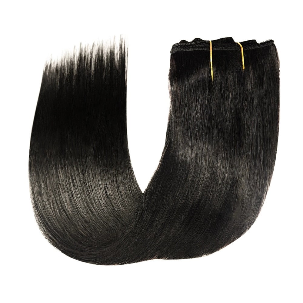 Real Human Hair Invisible Straight Seamless Clip On Hair Extensions 8pcs With 18 Clips Double Weft Hair 120g