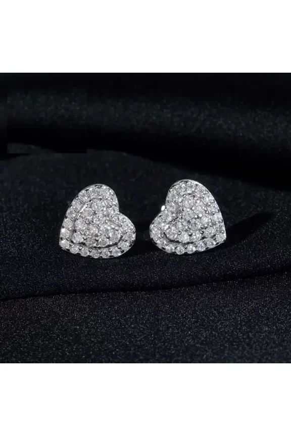 Real Iced Heart Stud Earrings Moissanite sterling sliver