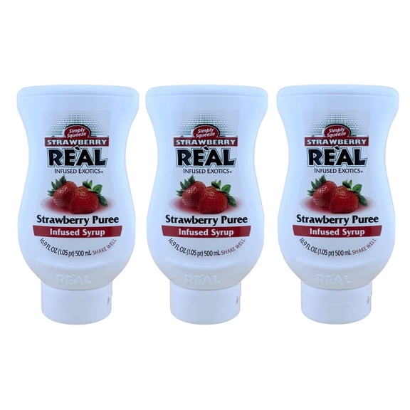 Real Infused Exotics Strawberry Puree Infused Syrup, 16.9 Fl Oz (3 Pack)