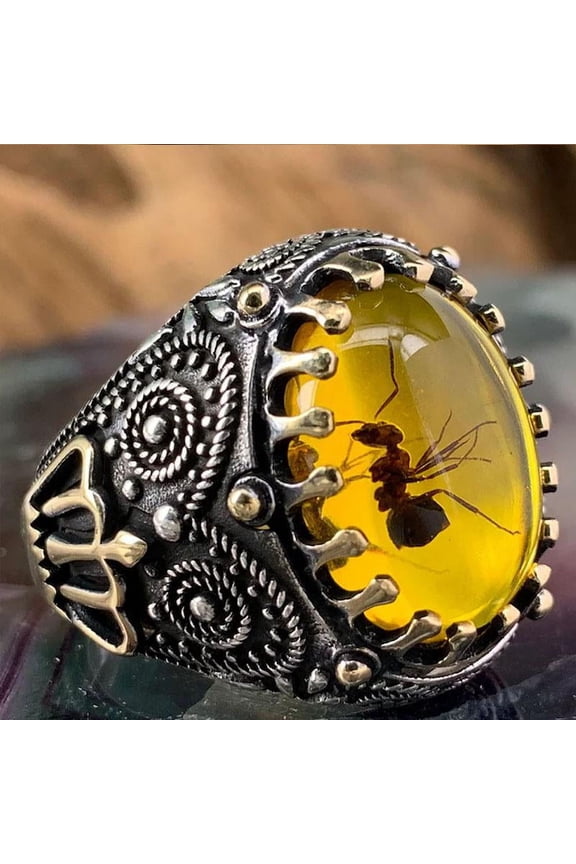 Real Insect Ant in Amber Ring - Size 9