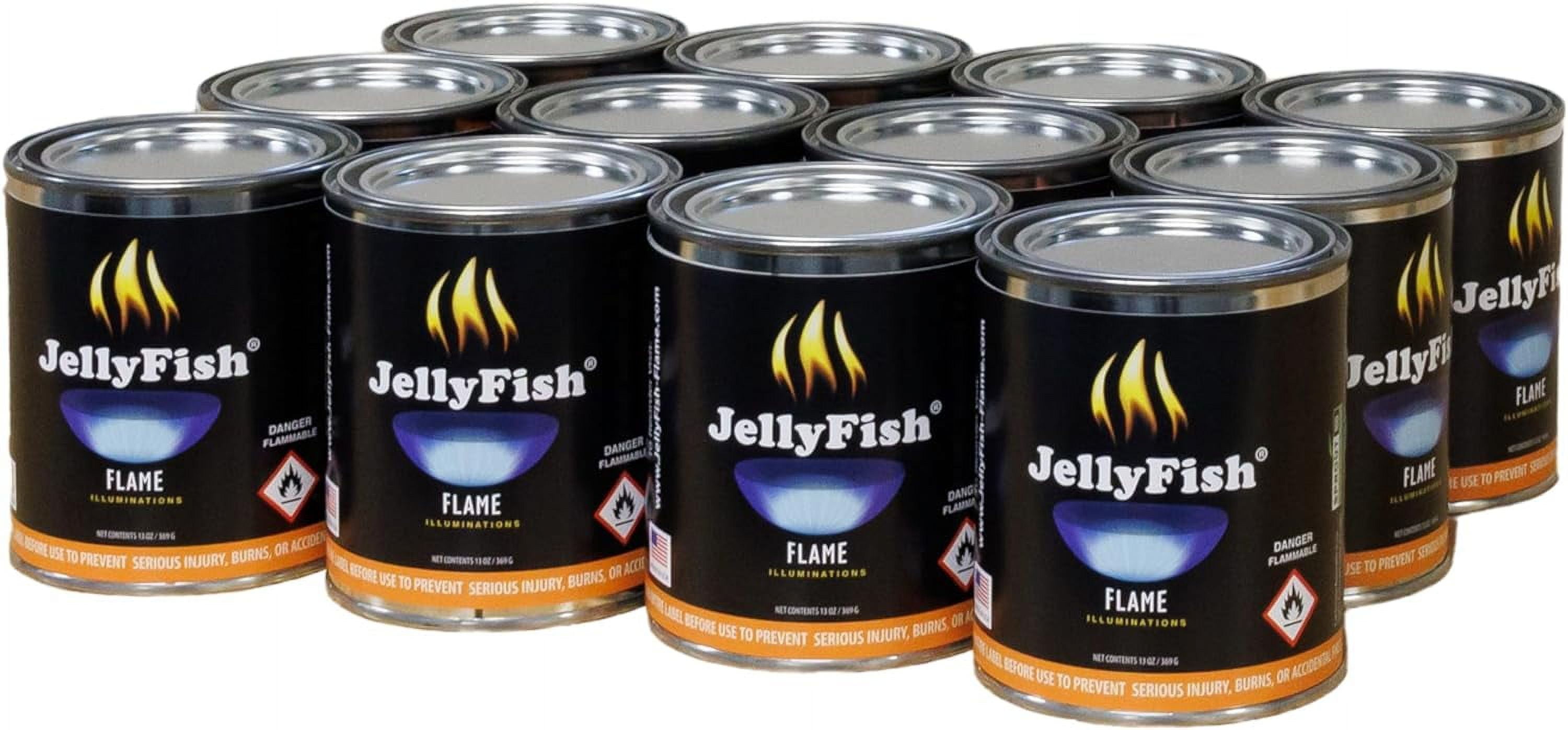Real JELLYFISH Flame, 12 Cans (13 oz) Fireplace Gel Fuel Made in USA
