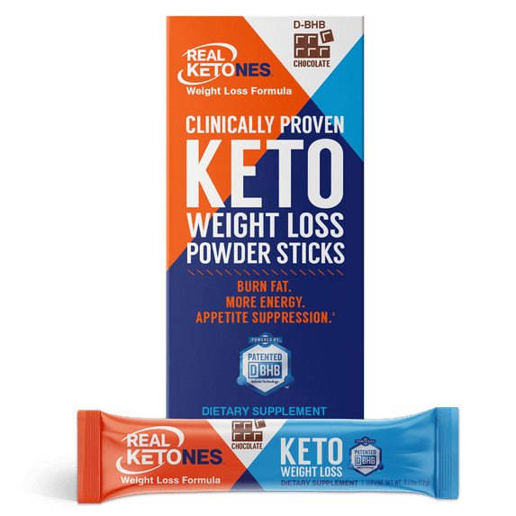 Real Ketones D-BHB Keto Weight Loss Powder Sticks, Chocolate, 10 Count
