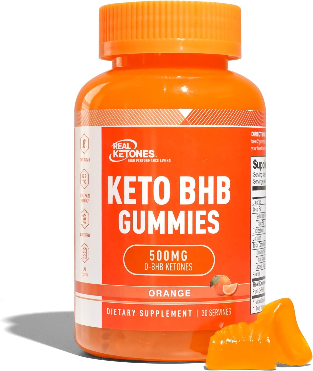 Real Ketones Exogenous Keto BHB Gummies for Rapid Ketosis Keto Supplements Orange, 30
