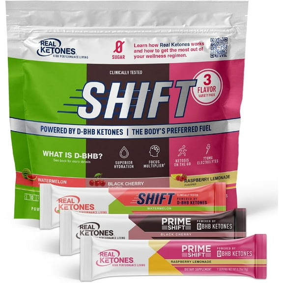 Real Ketones Shift Keto Electrolytes Powder Drink Mix for Rapid Ketosis | Variety Pack, 30 Servings