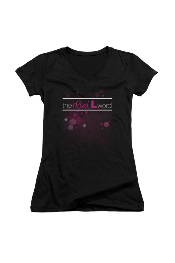 Real L Word Flashy Logo Junior Women's V-Neck T-Shirt Black