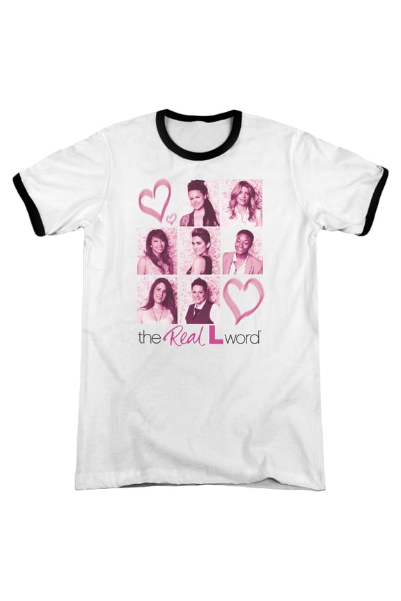 Real L Word Hearts Adult Ringer T-Shirt White Black