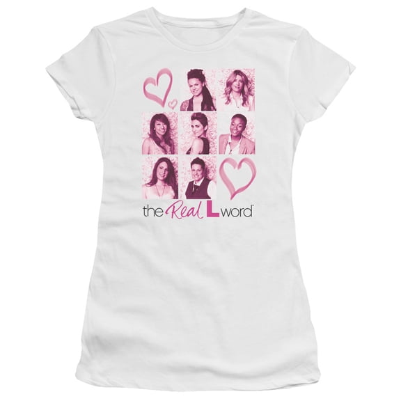 Real L Word Hearts Junior Women's T-Shirt Sheer White