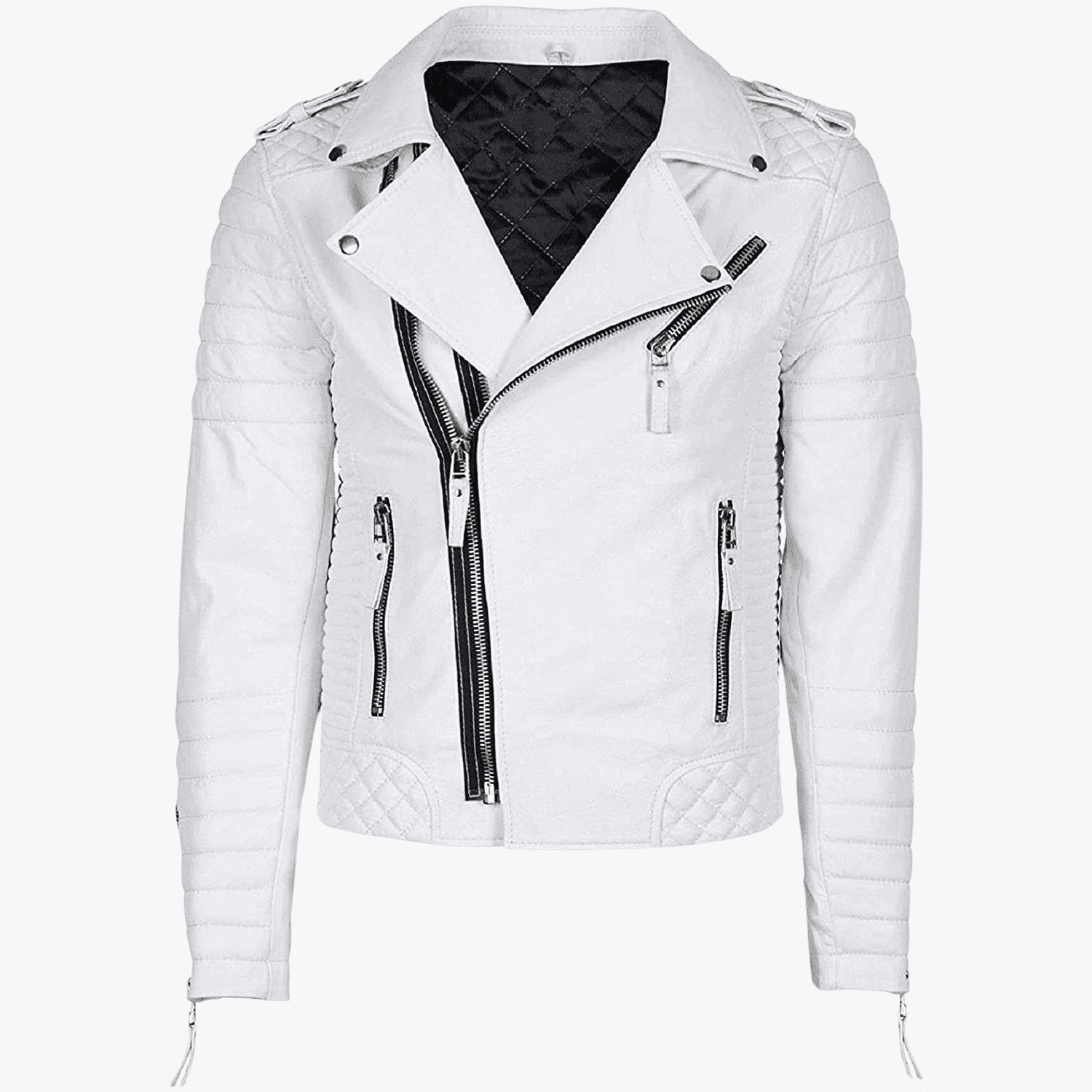 Real Lambskin White Leather Jacket Quilted Stylish Modern Jacket For Mens