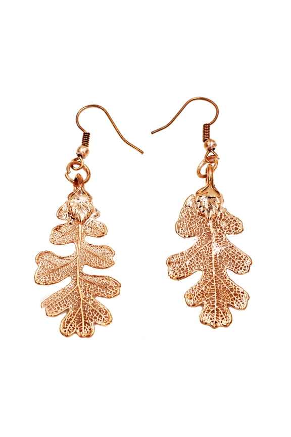 Real Leaf Hook Drop EARRINGS Lacey OAK in Rose Gold Genuine Leaf