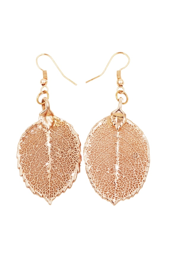 Real Leaf Hook Drop EARRINGS ROSE Genuine LEAF in Rose Gold
