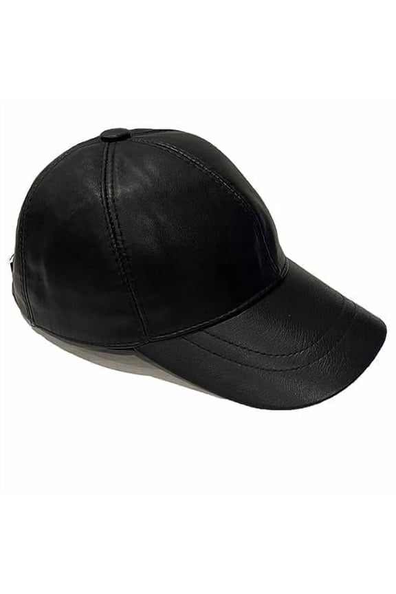 Real Leather Baseball Cap Dad Hat, Navy Blue