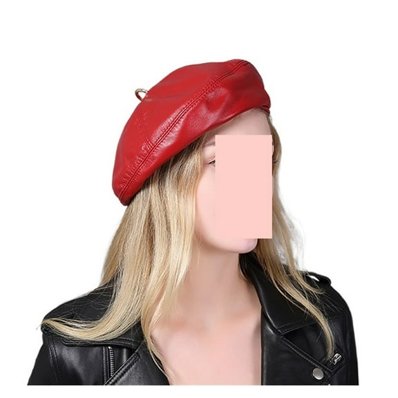 Real Leather Beret Hat Women Fashion European Painter Caps Female Rainbow Color White/Red ,Durable Quality