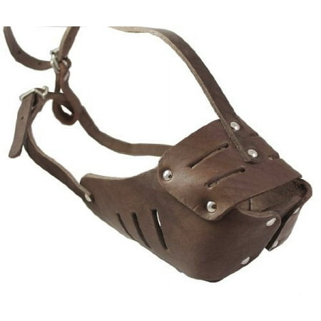 Real Leather Cage Basket Secure Dog Muzzle #130 Brown - Rottweiler, Boxer (Circumference 13.5", Snout Length 3.5")