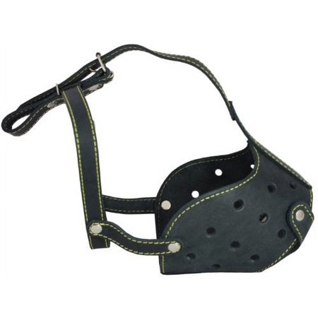 Real Leather Cage Basket Secure Dog Muzzle - Great Dane, Saint Bernard, Mastiff(Circumference 17", Snout Length 5")