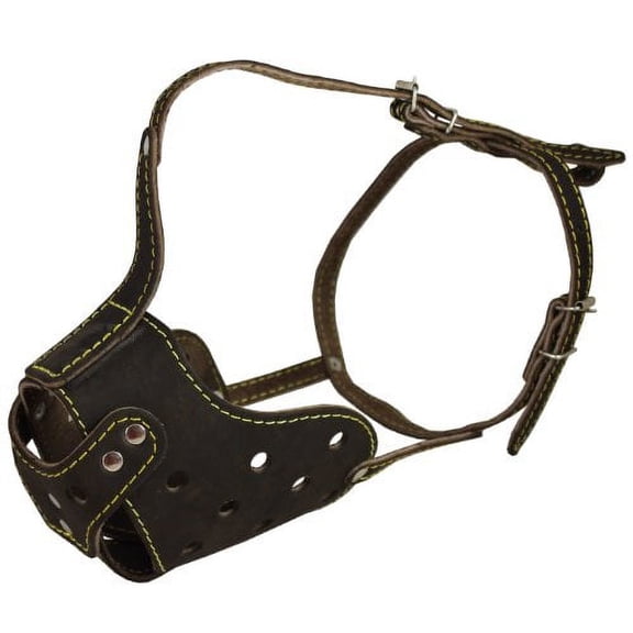 Real Leather Cage Basket Secure Dog Muzzle - Rottweiler, (Circumference 14.7", Snout Length 3.5")