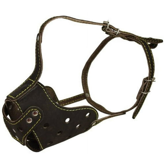 Real Leather Cage Basket Secure Dog Muzzle - Rottweiler, (Circumference 14.7", Snout Length 3.5")