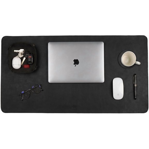Real Leather Desk Pad 3mm Thick Double Layer Desk Mat Black | 32''x16'', Cover Blotter Large Full Grain Protector for Keyboard, Mouse & Laptop, Office Table Mat & Desktop Accessories