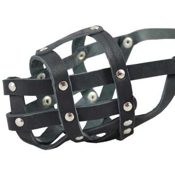 Real Leather Dog Basket Muzzle #104 Black - Amstaff (Circumference 11.8", Snout Length 3")