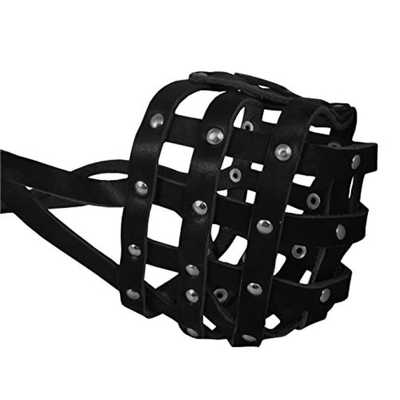 Real Leather Dog Basket Muzzle #114 Black (Circumference 17.3", Snout Length 4.3")