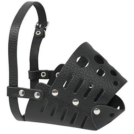 Real Leather Dog Cage Basket Muzzle Black Small Breeds (Circumf.9.5"; Snout 3.25")