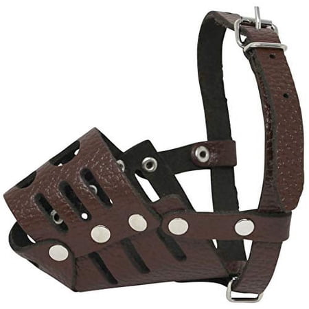 Real Leather Dog Cage Basket Muzzle Brown Small Breeds (Circumf. 5.5"; Snout 2")