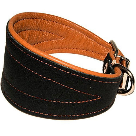 Real Leather Extra Wide Padded Tapered Dog Collar Glossy Black Greyhound Saluki Deerhound Lurcher Whippet Dachshund (14.25"-17" Neck; 2.5" Wide, Toffee)