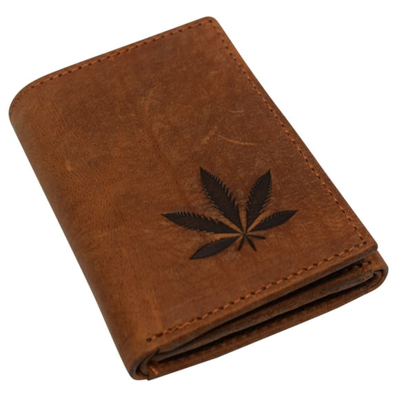 Real Leather Men's RFID Blocking Trifold Wallet with Outside ID Window Logo Gift Wallets for Men