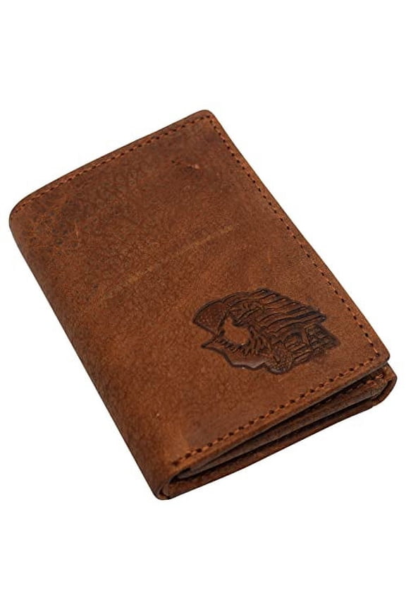 Real Leather Men's RFID Blocking Trifold Wallet with Outside ID Window Logo Gift Wallets for Men