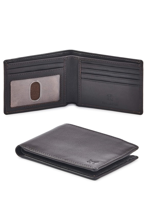 Real Leather Mens Bifold Wallet Rfid Blocking Slim Minimalist Front Pocket - Thin & Stylish With Id Window In Gift Box (nappa  Dark Chocolate)