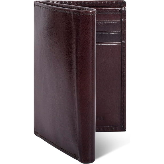 Real Leather Mens Trifold Wallet RFID Blocking Slim Minimalist Front Pocket - Thin & Stylish with ID Window in  Box
