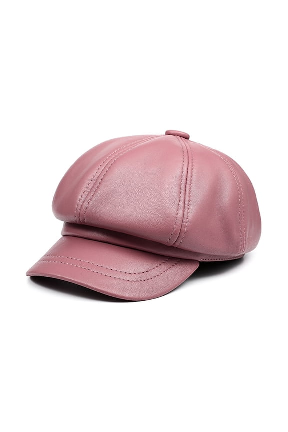 Real Leather Newsboy Cap Women Solid Baker Boy Cap Red Black Blue Pink Vintage Brand Ladies Winter Octagonal Cap ,Soft Feel