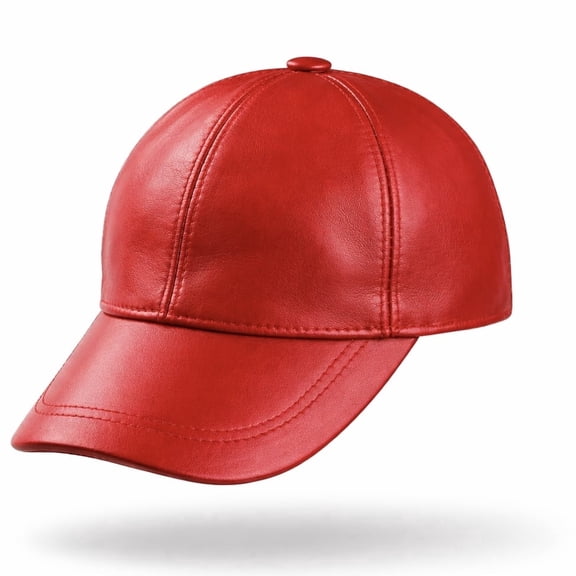 Real Leather Red Baseball Cap | Genuine Lambskin Leather Hat for Men and Women | Lukkiu