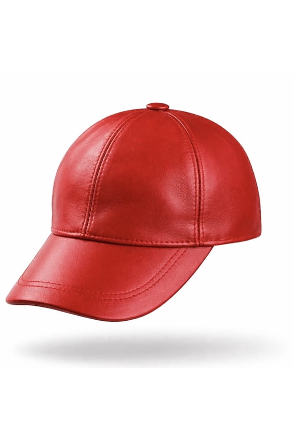 Real Leather Red Baseball Cap | Genuine Lambskin Leather Hat for Men and Women | Lukkiu