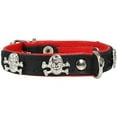 thumbnail image 1 of Real Leather Skull Studded Padded Dog Collar (6"-7.5" Neck; 1/2" Wide, Black/Red), 1 of 3