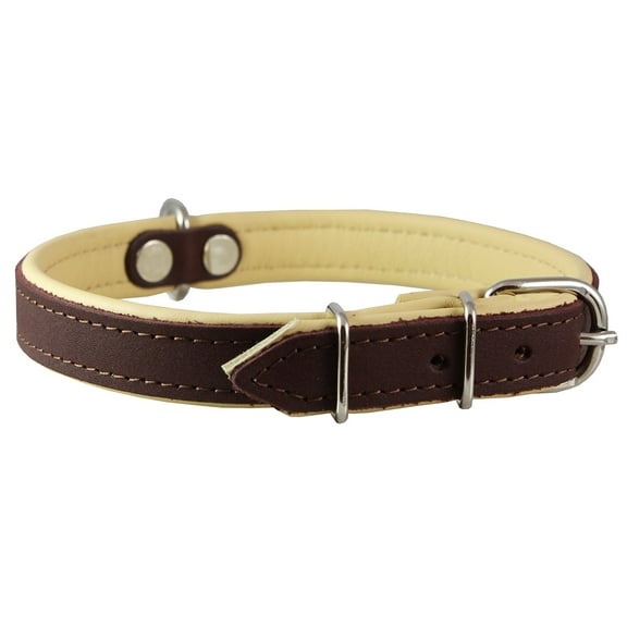 Real Leather Soft Leather Padded Dog Collar (15"-18" Neck; 3/4" Wide, Brown/Beige)