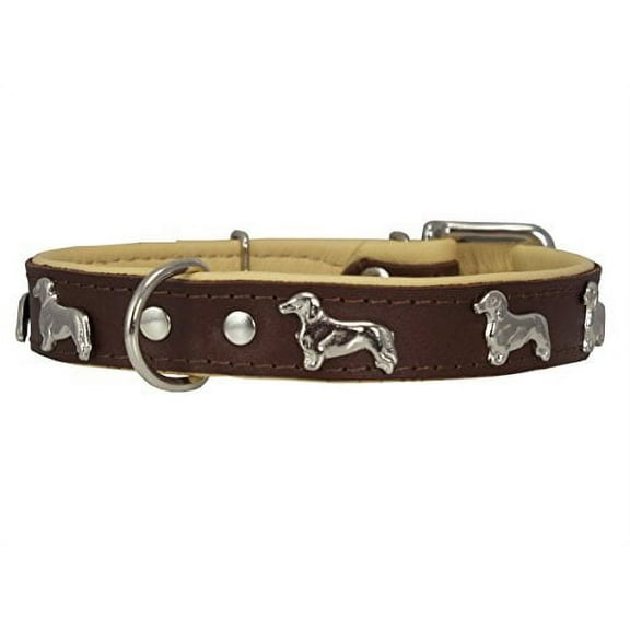 Real Leather Soft Leather Padded Dog Collar Dachshund (14"-15.5" Neck; 3/4" Wide, Brown/Beige)