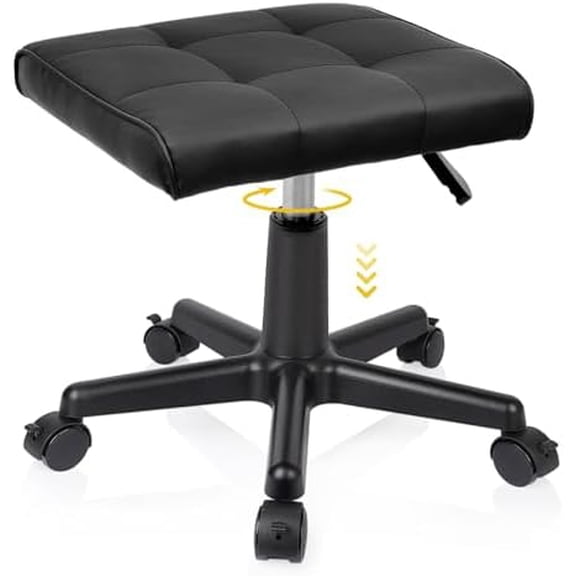 Real Leather Tall Foot Stool, Adjustable Leg Rest Ottoman Footrest with Wheels & Thick Padding, Ergonomic Footrest for Office & Gaming Chairs - Height 14.6-19.6 Inch, Lockable 360-Degree Casters