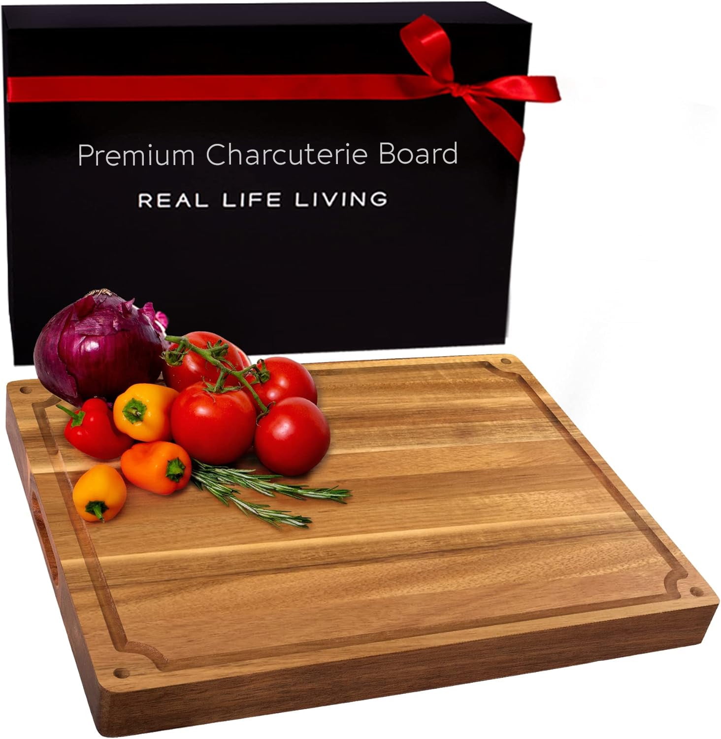 Premium Large Acacia Wood Reversible Cutting Board with Juice Groove