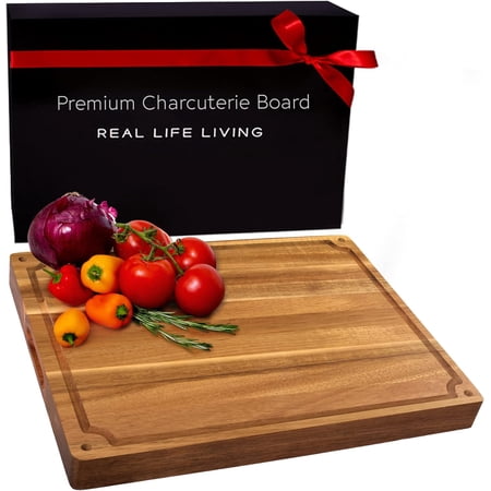 Real Life Living Premium 2-in-1 Acacia Wood Cutting Board Butcher Block, Chopping Board & Charcuterie Board - Wood Cutting Boards for Kitchen