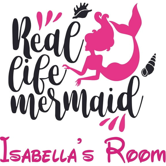 Real Life Mermaid Mermaids Quotes Wall Decal - Custom Vinyl Wall Art - Personalized Name - Baby Girls Boys Kids Nursery Daycare Bedroom Wall Decal Room Decor Wall Stickers Decoration Size (20x20 inch)