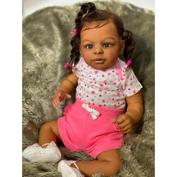 Real Life Reborn Baby Dolls 21 Inch African American Newborn Silicone Dolls with Brown Skin, Lifelike Little Babies for Gift Sets