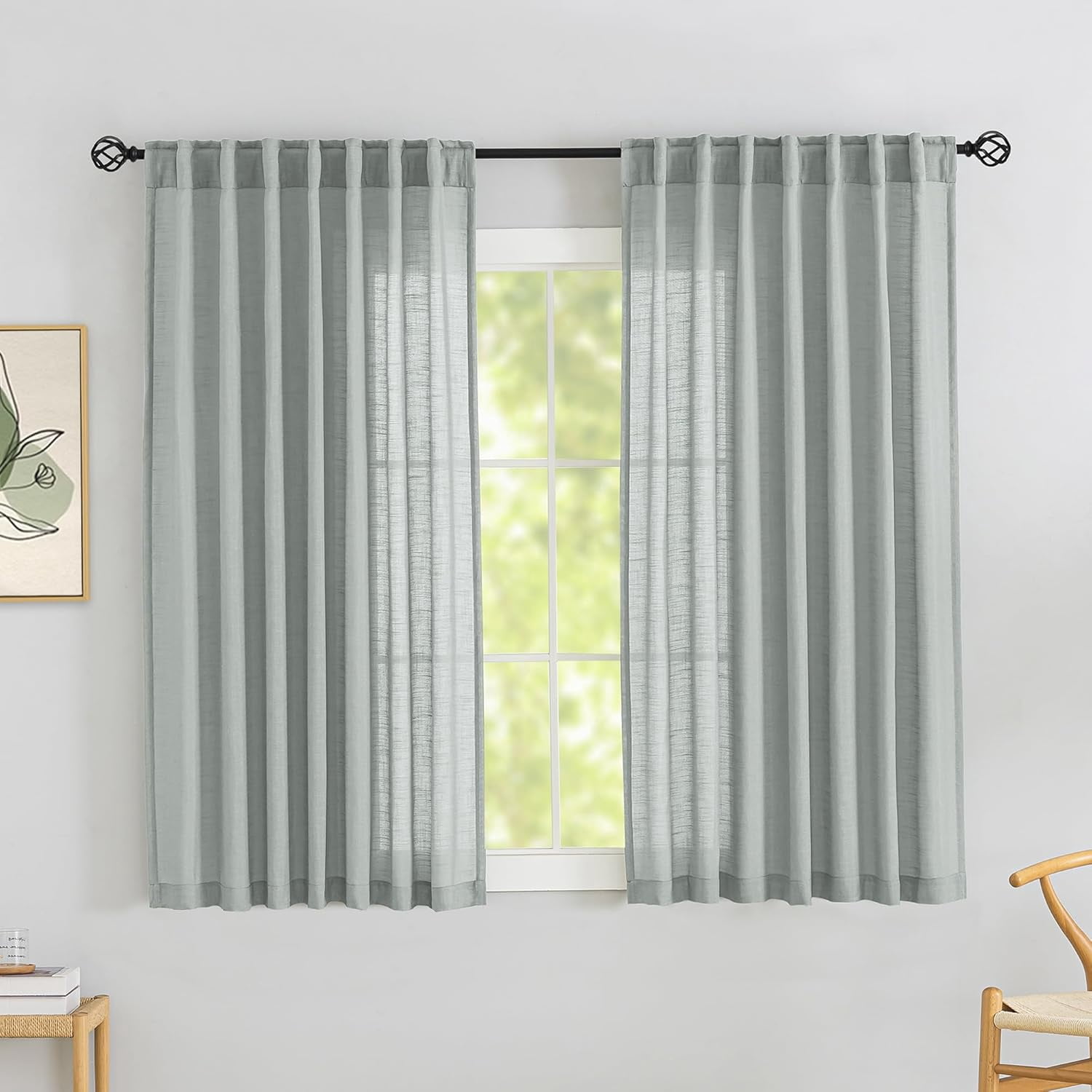 Real Linen Textured Curtains for Boy' Bedroom 64 Inches Long ,Light ...